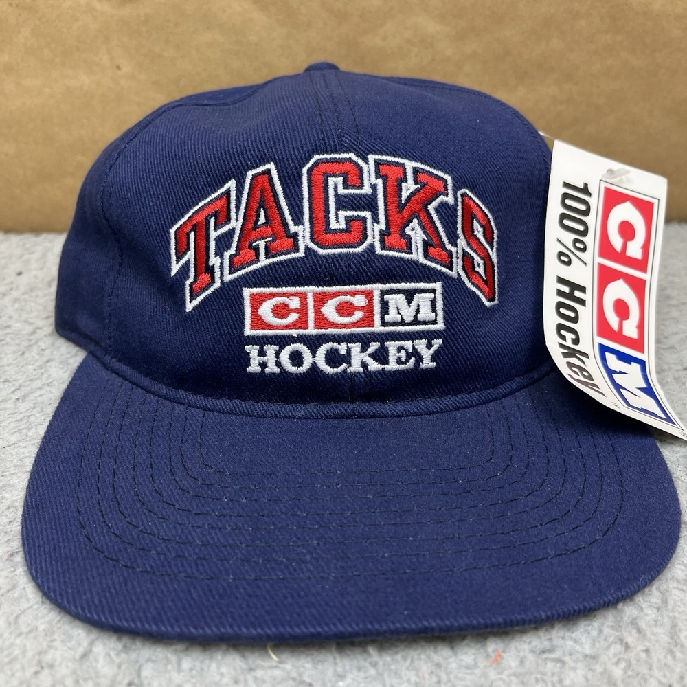 Vintage CCM Tacks Hat Cap Strap Mens Navy Blue #1 Apparel NHL Hockey 90s